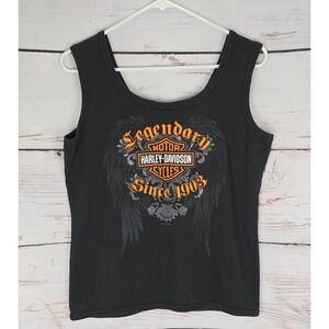 Voodoo Harley Davidson New Orleans Womens‎ Tank Top Vest Black Graphic Button M